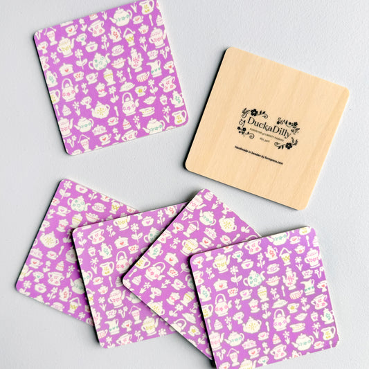 Birch Coaster Set - Suzy Elizabeth Sweet Pea