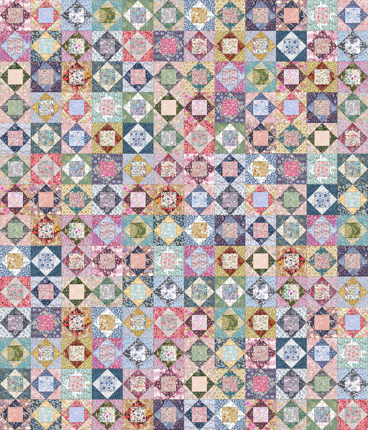 An image of the Block Party Kit - Hopscotch fabrics that incorporate a soft rainbow of prints
