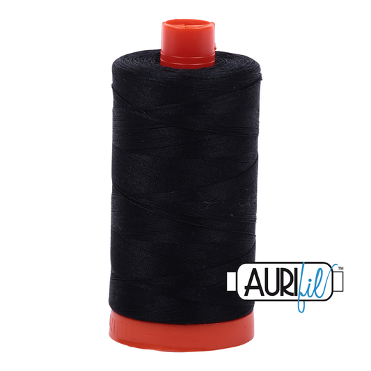 50wt Aurifil Black 100% Cotton Mako Thread #MK50-2692